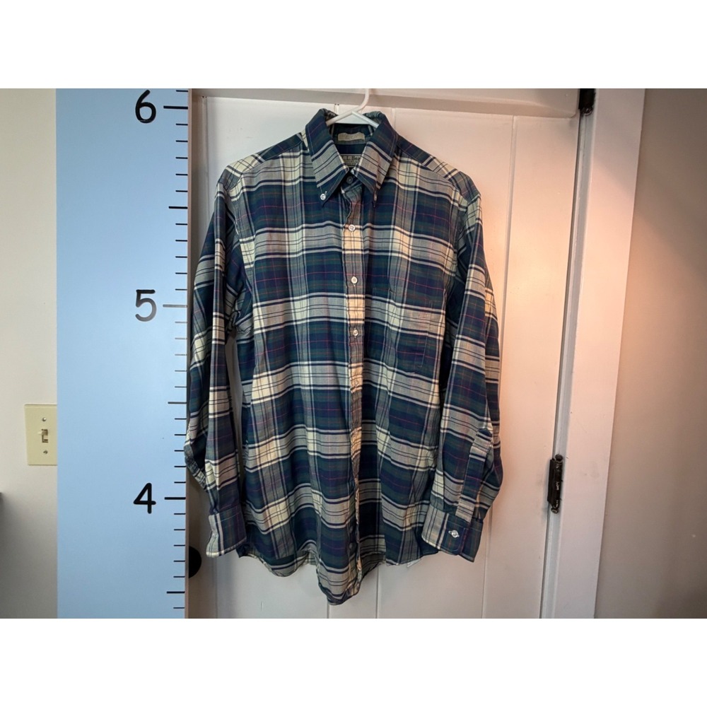 Vintage L.L.Bean Shirt Mens 16-33 Blue Plaid Button Down Made in USA 80s